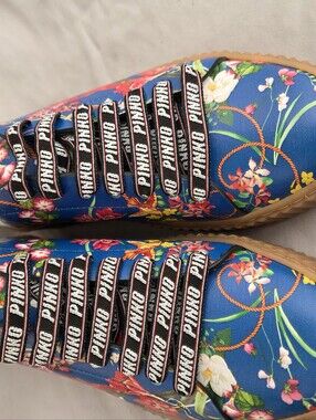 PINKO Blue Floral Lace-Up Women’s Sneaker